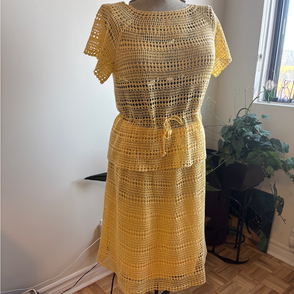 Gorgeous Vintage Yellow Crochet Skirt and Top Set